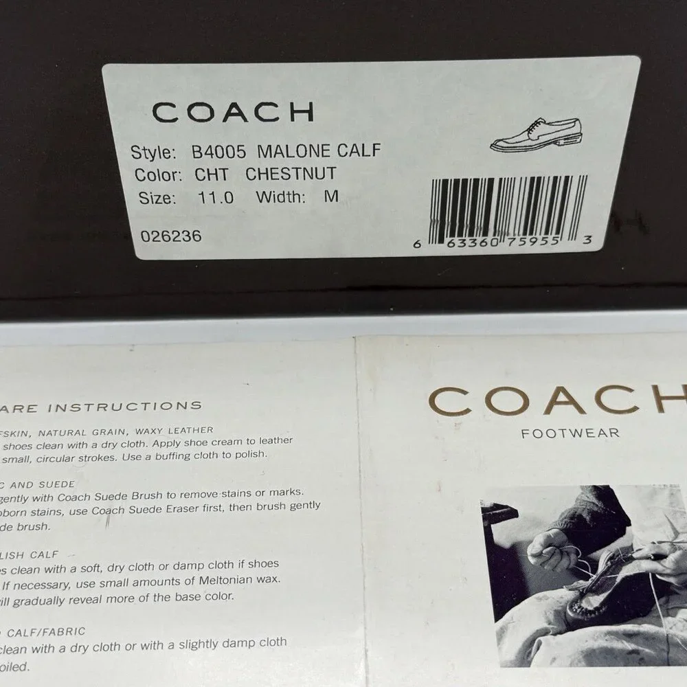 Coach Dress Shoes Mens 11 Brown Leather Made In Italy NEW In Box Malone Oxford
